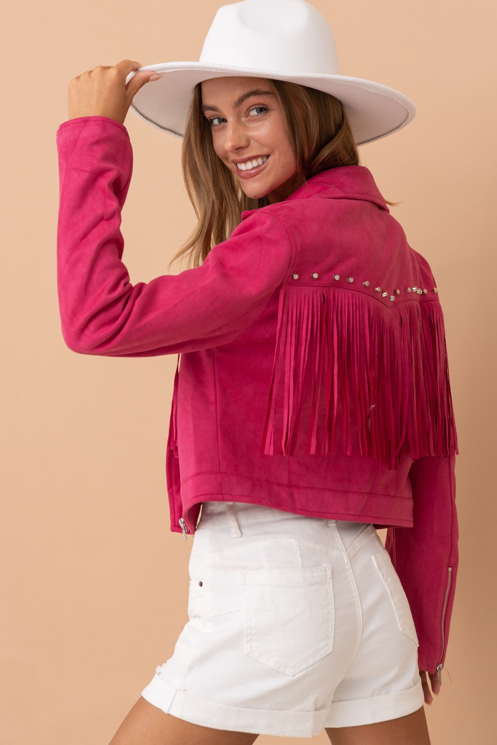 Suede studded Fringe Moto Jacket