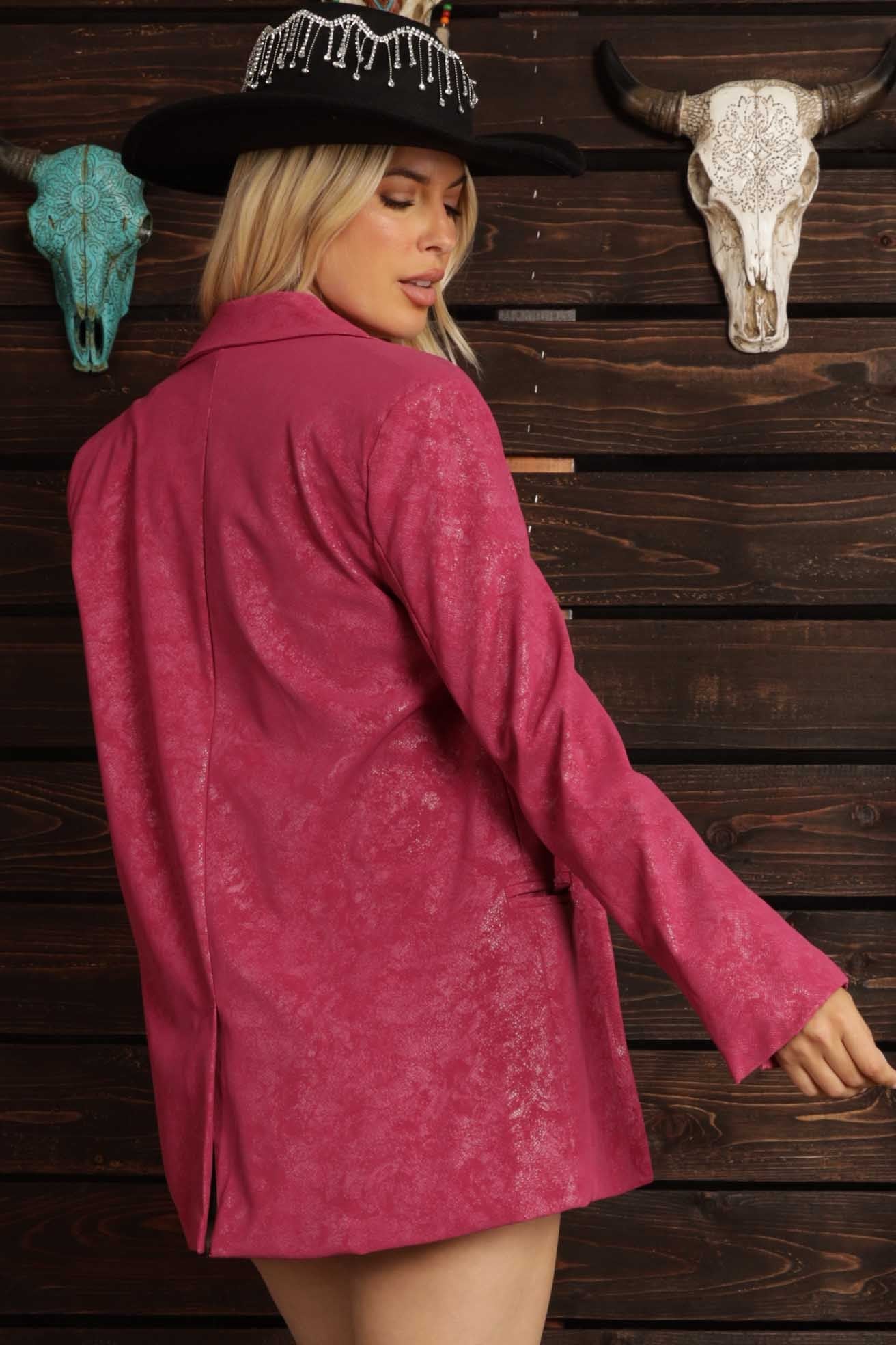 Fuchsia Leather Blazer