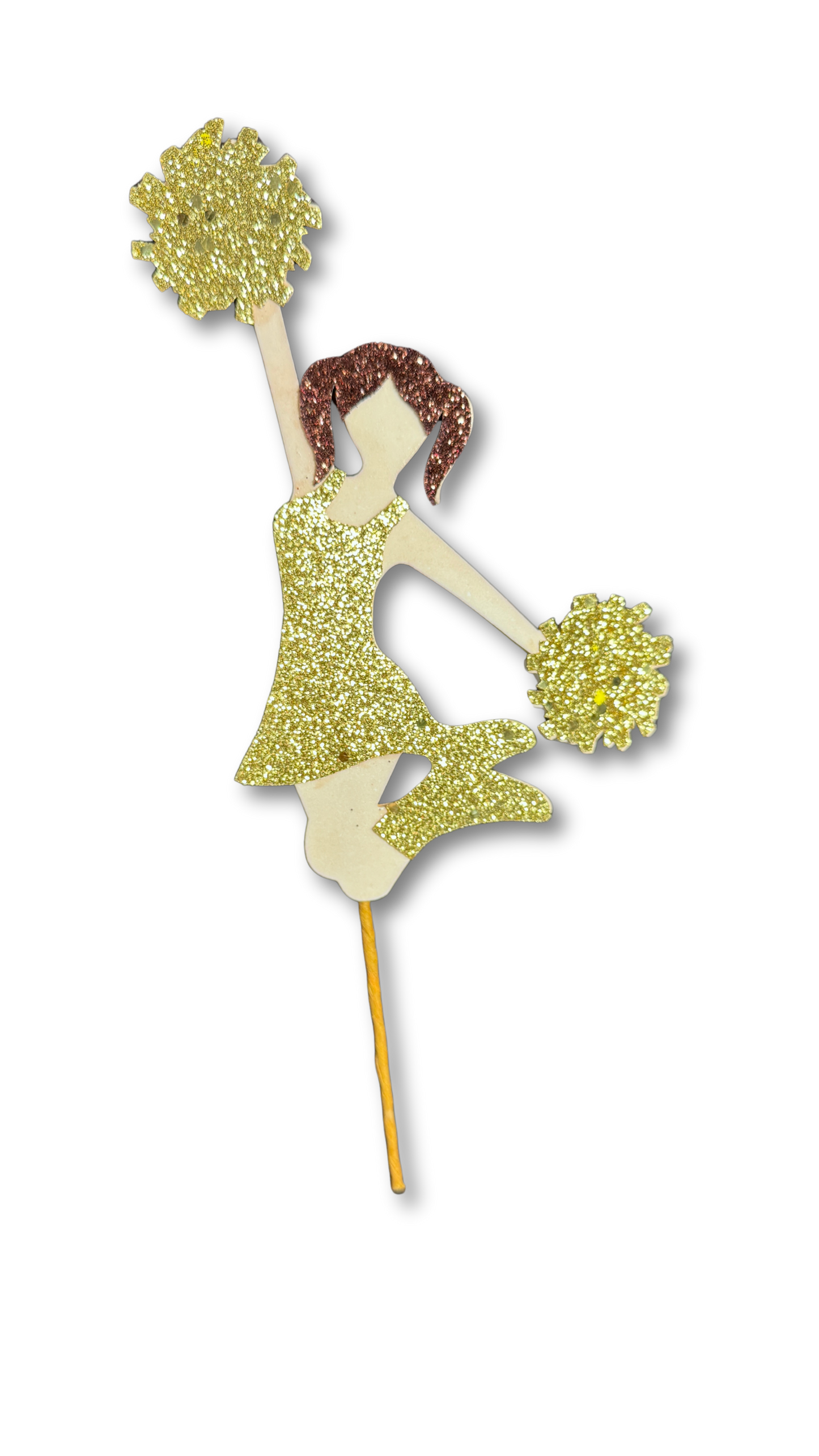 Glitter Foam Stick Cheerleader w/ poms - Gold - 5pc. pkg.