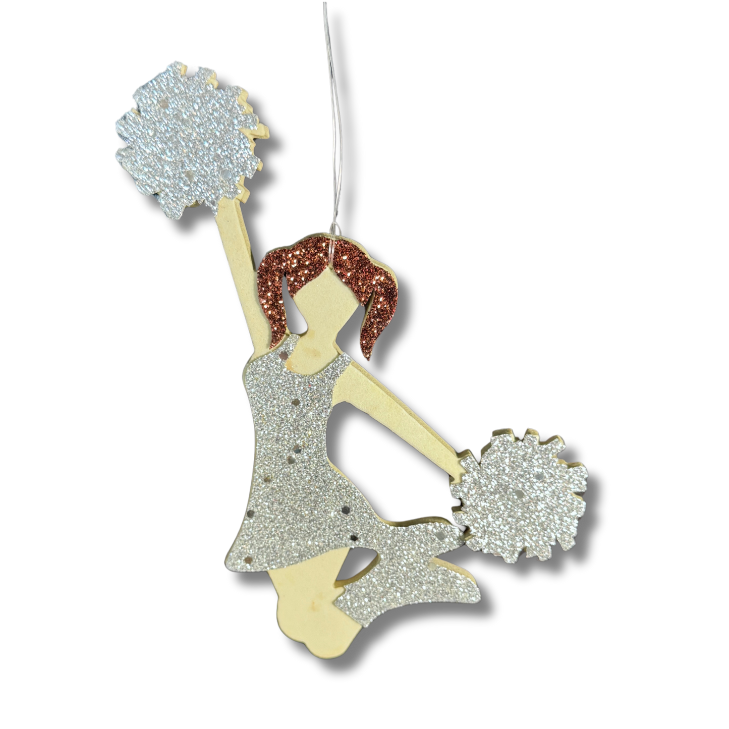 Glitter Foam Cheerleader w/ poms - Silver - 4pc. pkg.
