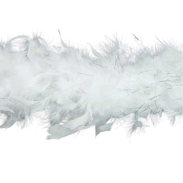White w/ Silver Tinsel - Medium Weight Feather Boa -