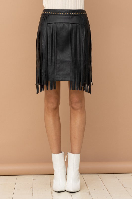 Black Studded Fringe Mini Skirt