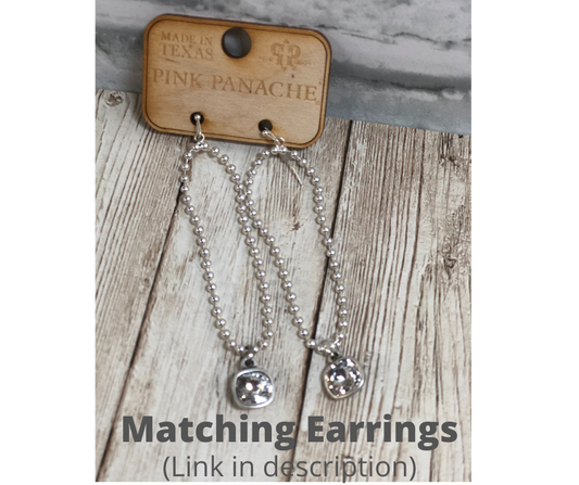 Silver Ball Chain Necklace with Crystal Drop