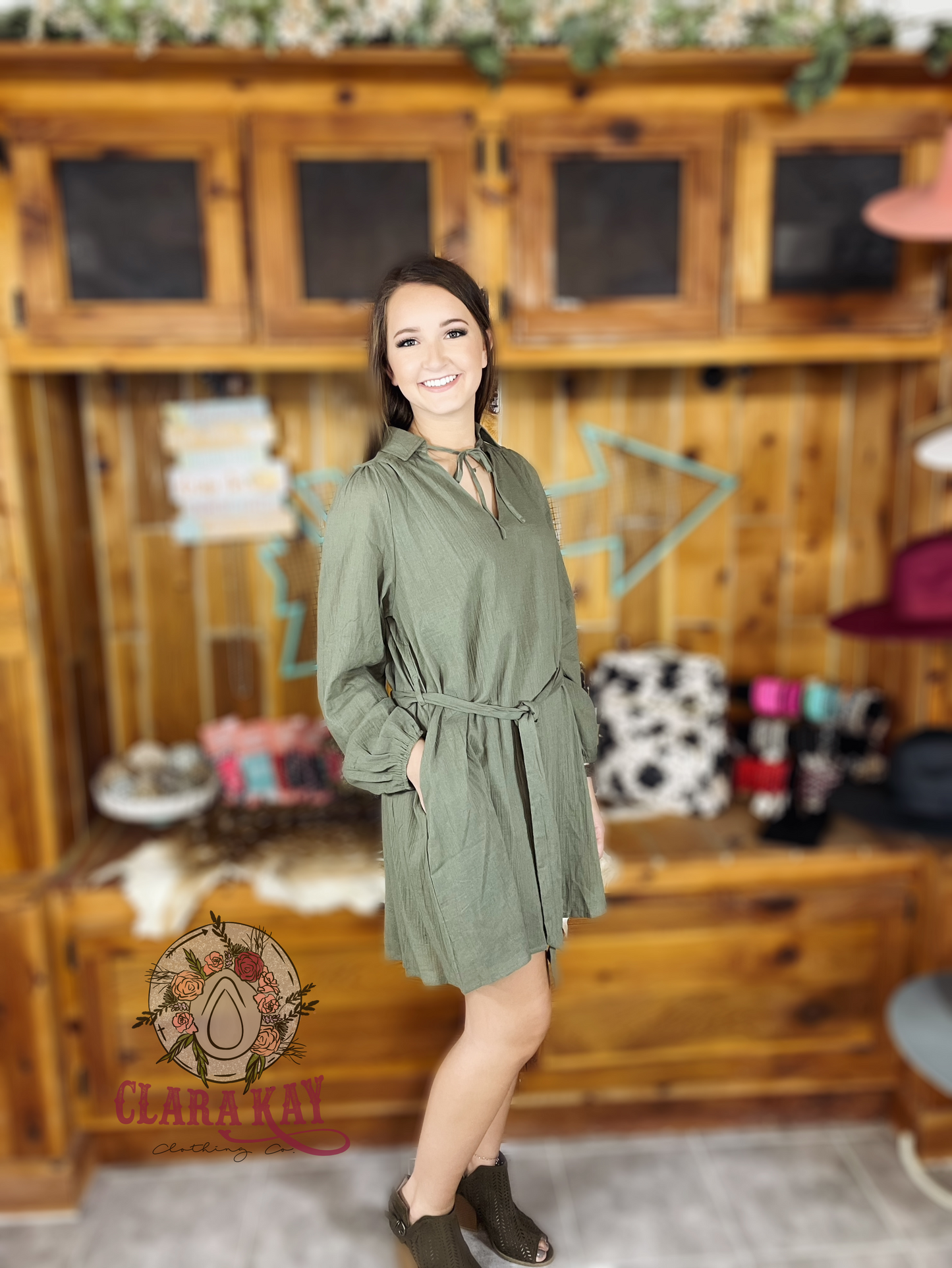 Ansel Olive Cotton Dress