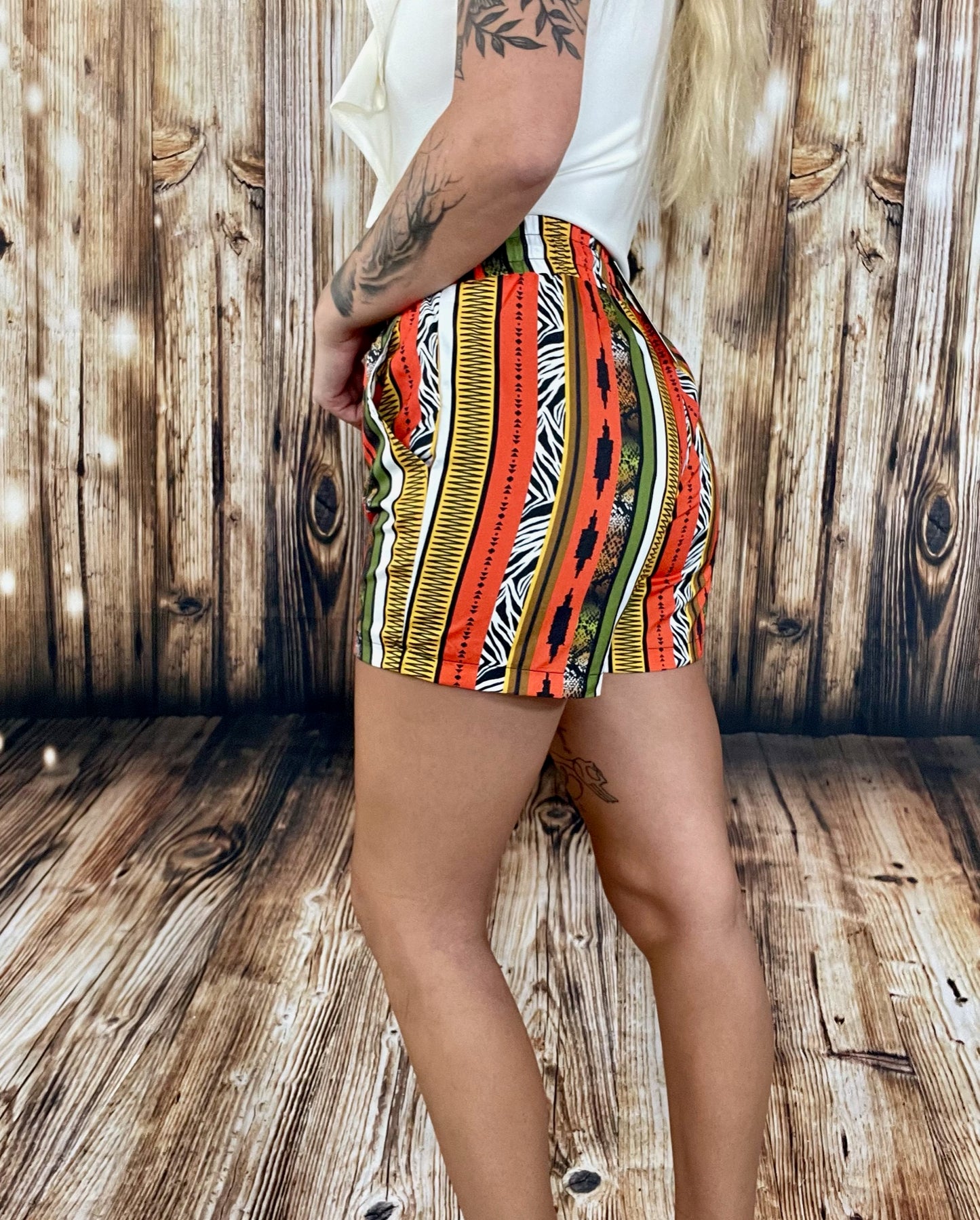 Aztec Mid Rise Linen Shorts