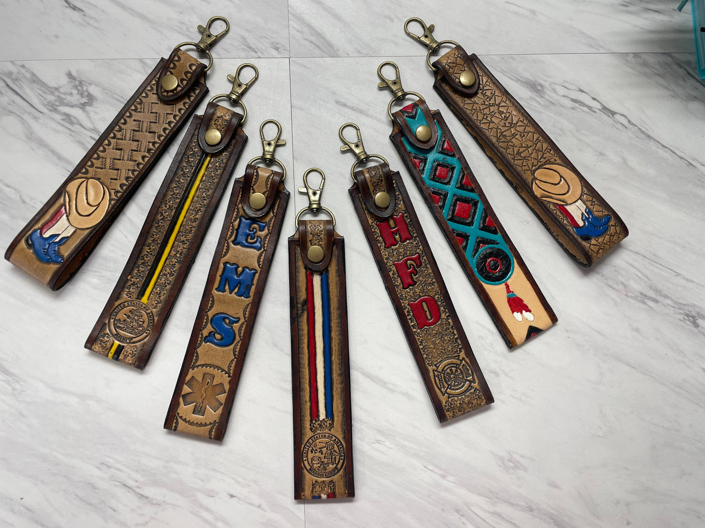 Tooled Leather Lanyard
