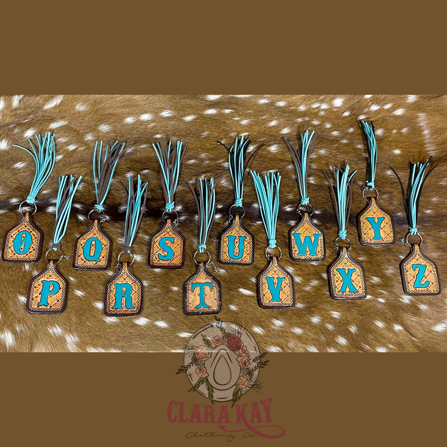 Leather Initial Keychain (Double-sided) With Tassel