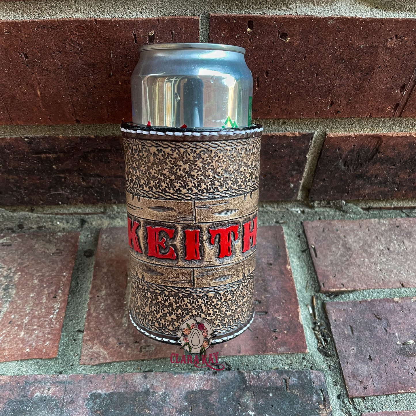 Custom Tooled Leather Can Cooler