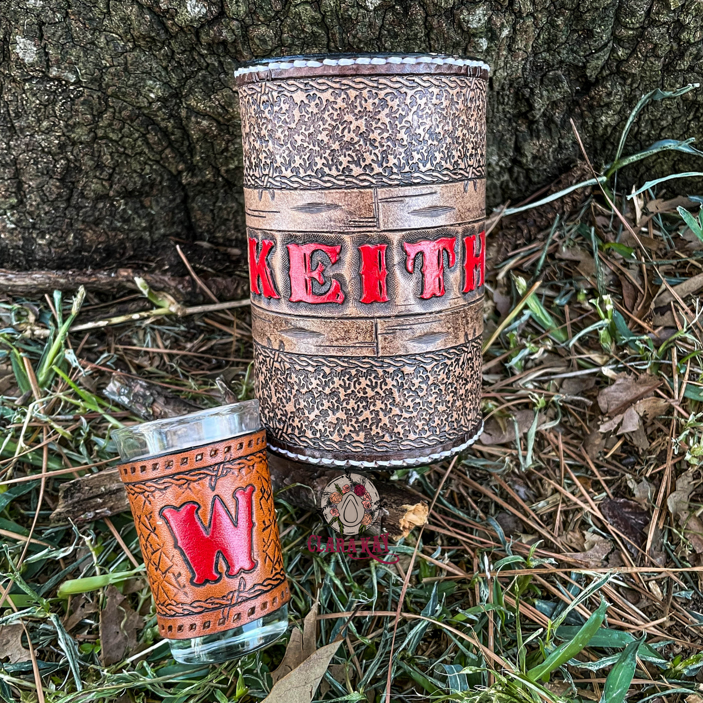 Custom Tooled Leather Can Cooler