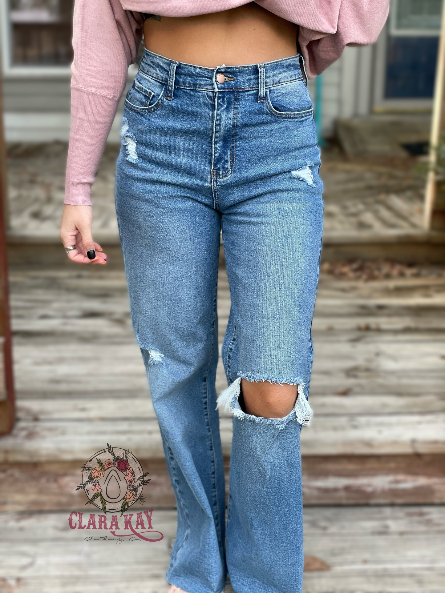 Distressed Wide Leg Jeans