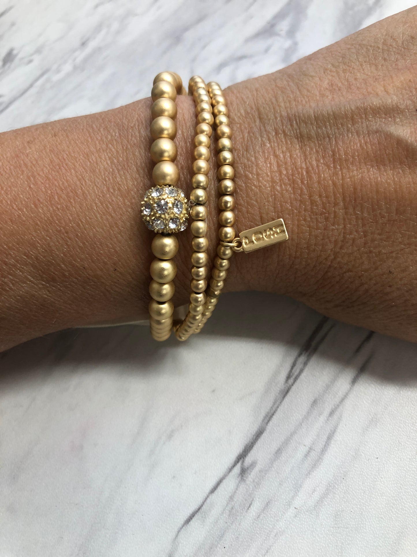 Stack Stretch Bracelet Set with Rhinestone Bead - Gold