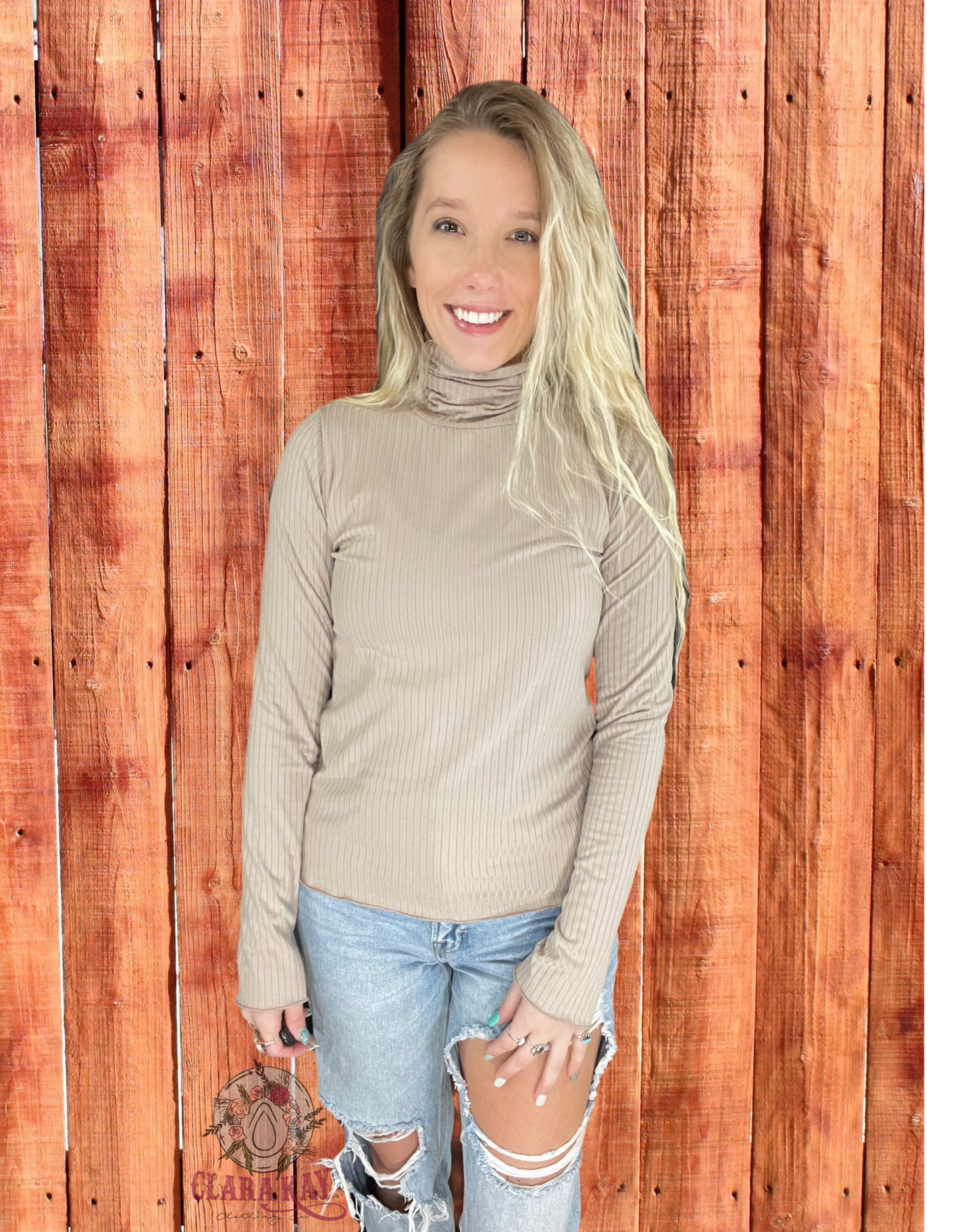 Mae Solid Rib Long Sleeve Turtle Neck Top