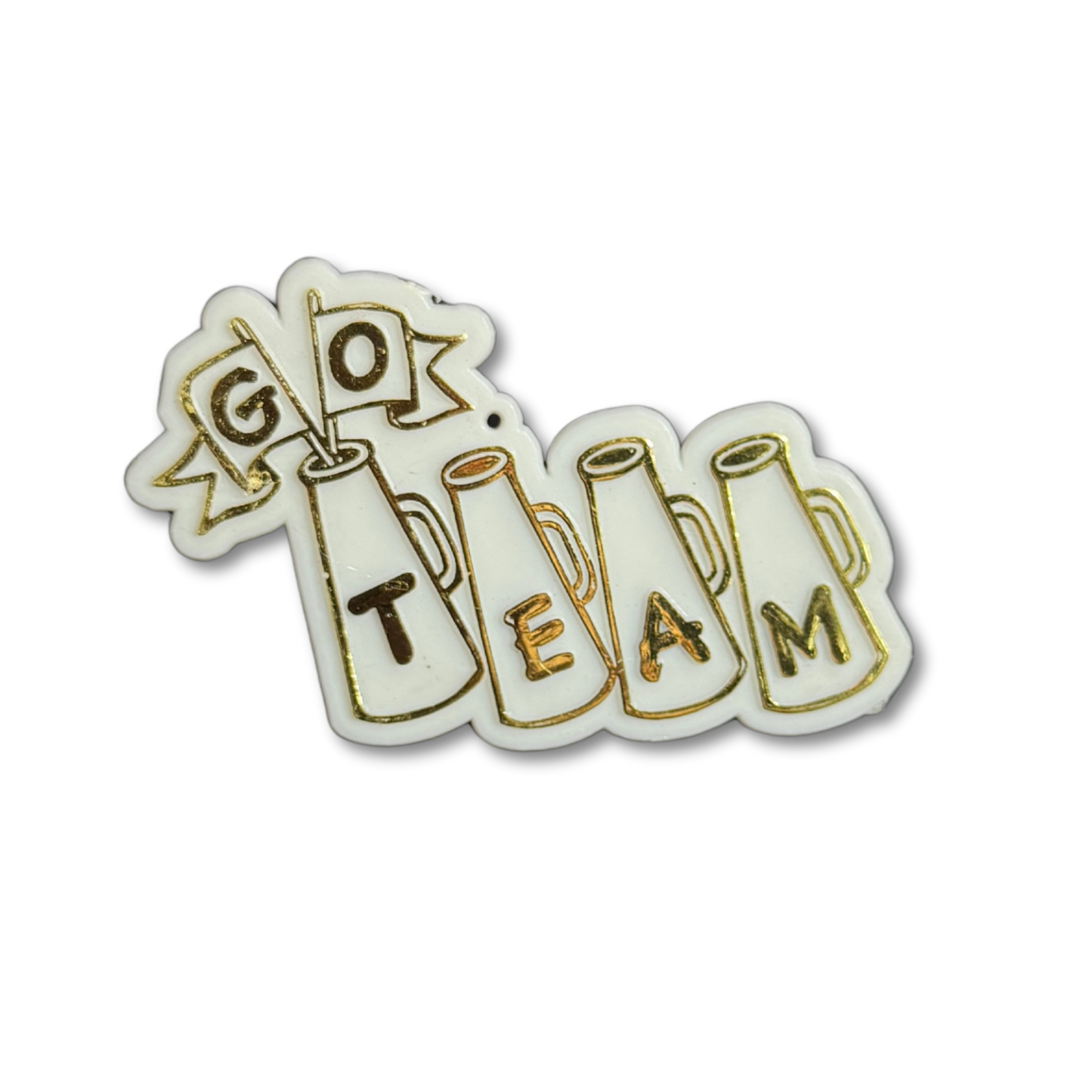 Go Team Flat Megaphone Flag Charm - 3″ - Gold - 14 pc. pkg.