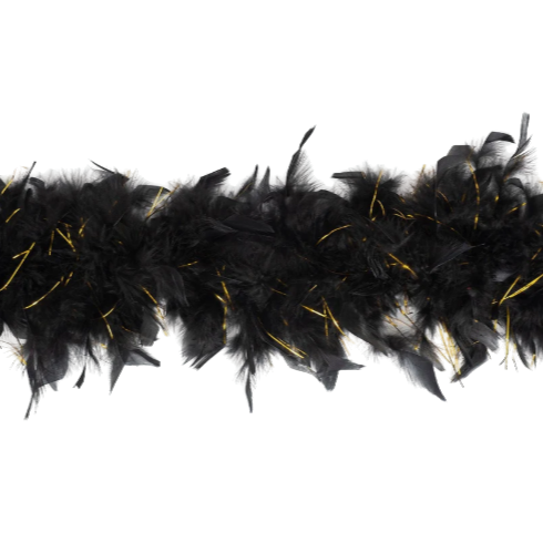 Black w/ Gold Tinsel - Medium Weight Feather Boa