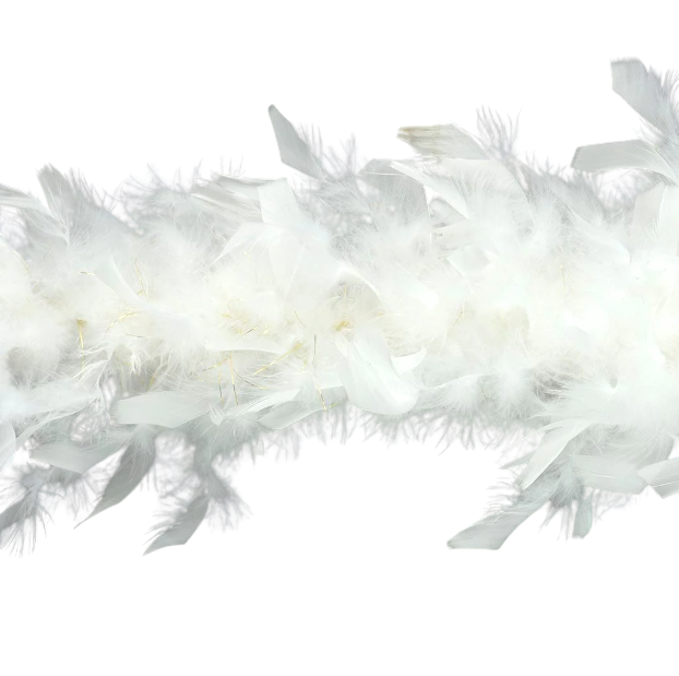 White w/ Gold Tinsel - Medium Weight Feather Boa -