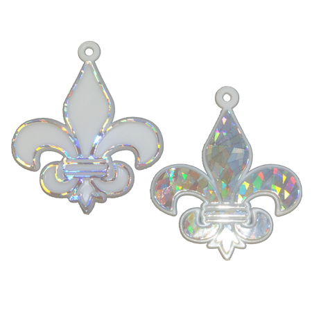 Fleur de Lis Charm – 3″ – White/Holographic Silver - 22 pc. pkg.