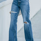 High-Rise Distressed Raw Hem Jeans