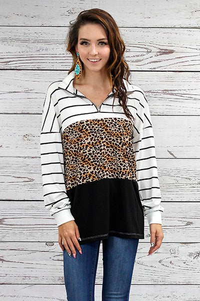 Leopard and Stripe Pullover