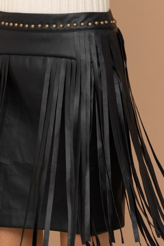 Black Studded Fringe Mini Skirt