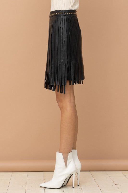 Black Studded Fringe Mini Skirt