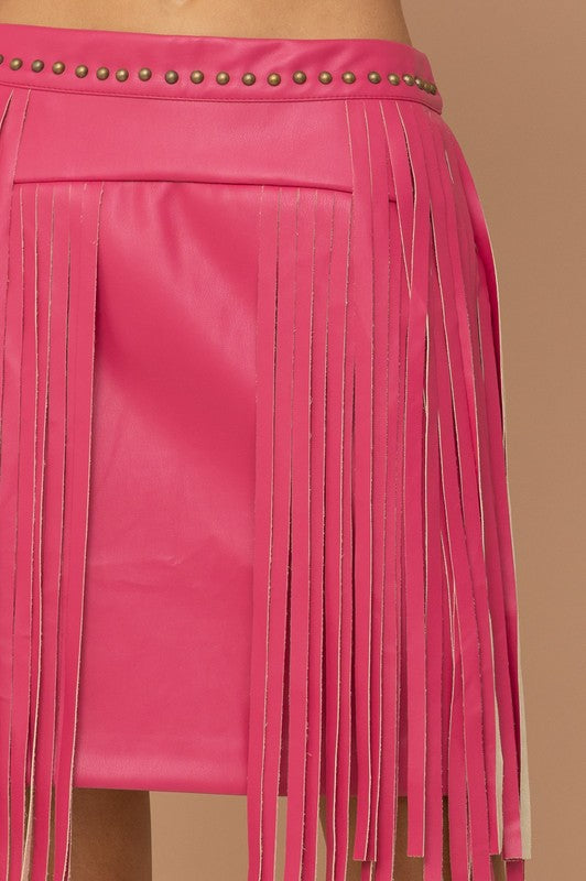 Pink Studded Fringe Mini Skirt