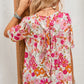 Floral Puff Sleeve Tied Blouse