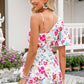 Floral Asymmetrical Neck Tie Waist Romper