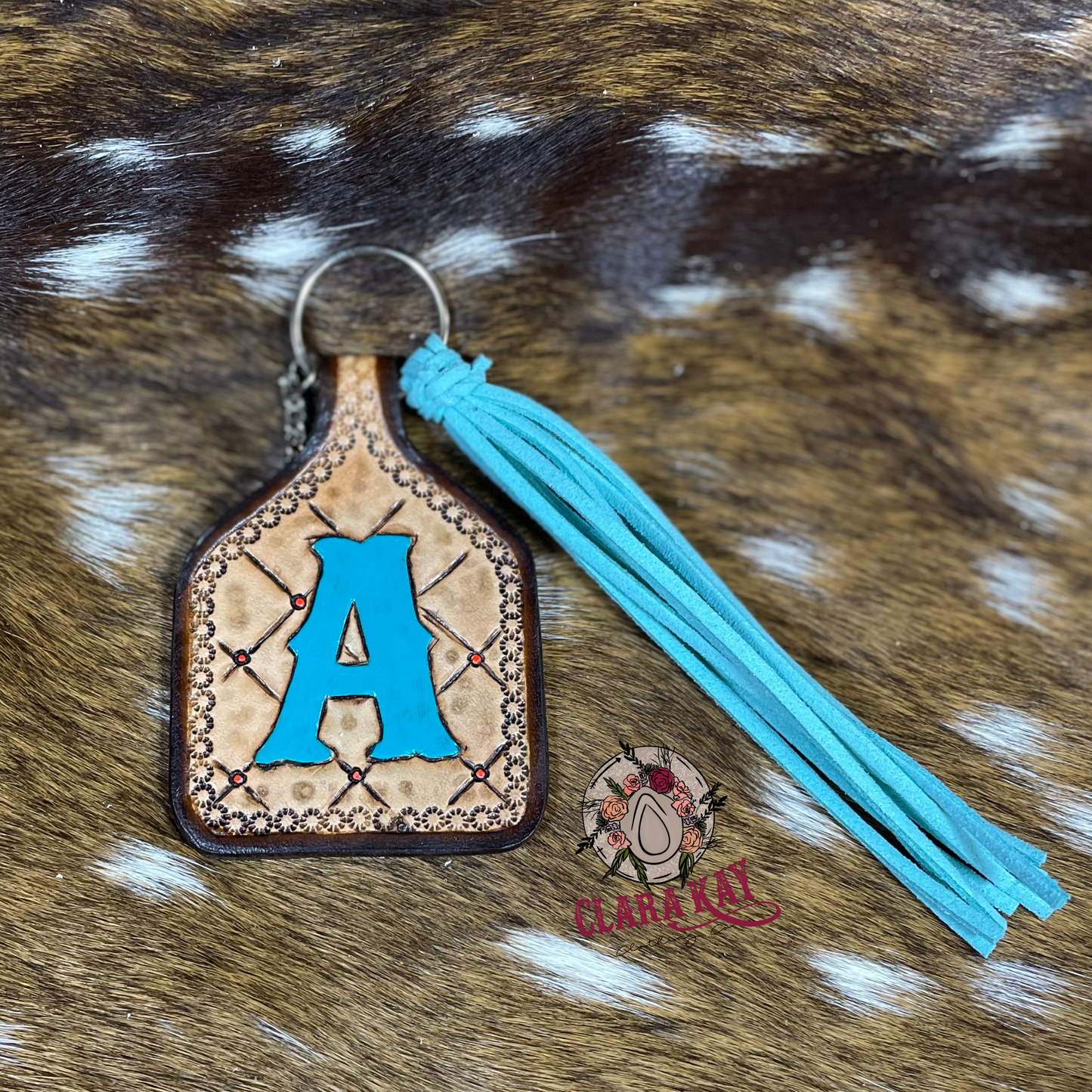 Leather Initial Keychain (Double-sided) With Tassel