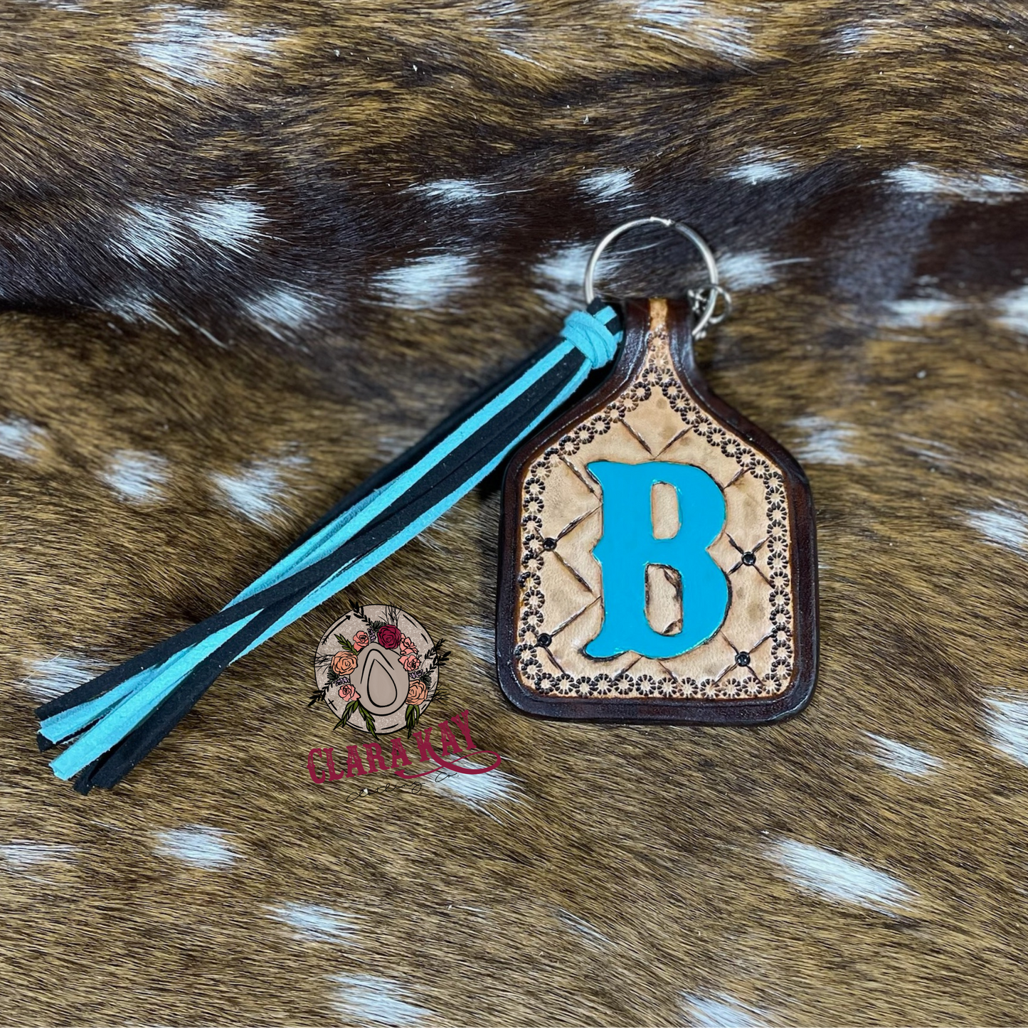 Leather Initial Keychain (Double-sided) With Tassel