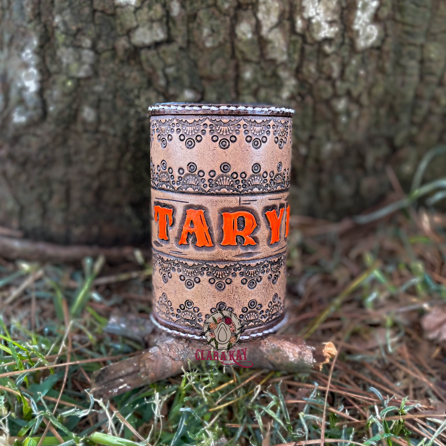 Custom Tooled Leather Can Cooler