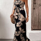Printed Strapless Wide Leg Jumpsuit with Pockets