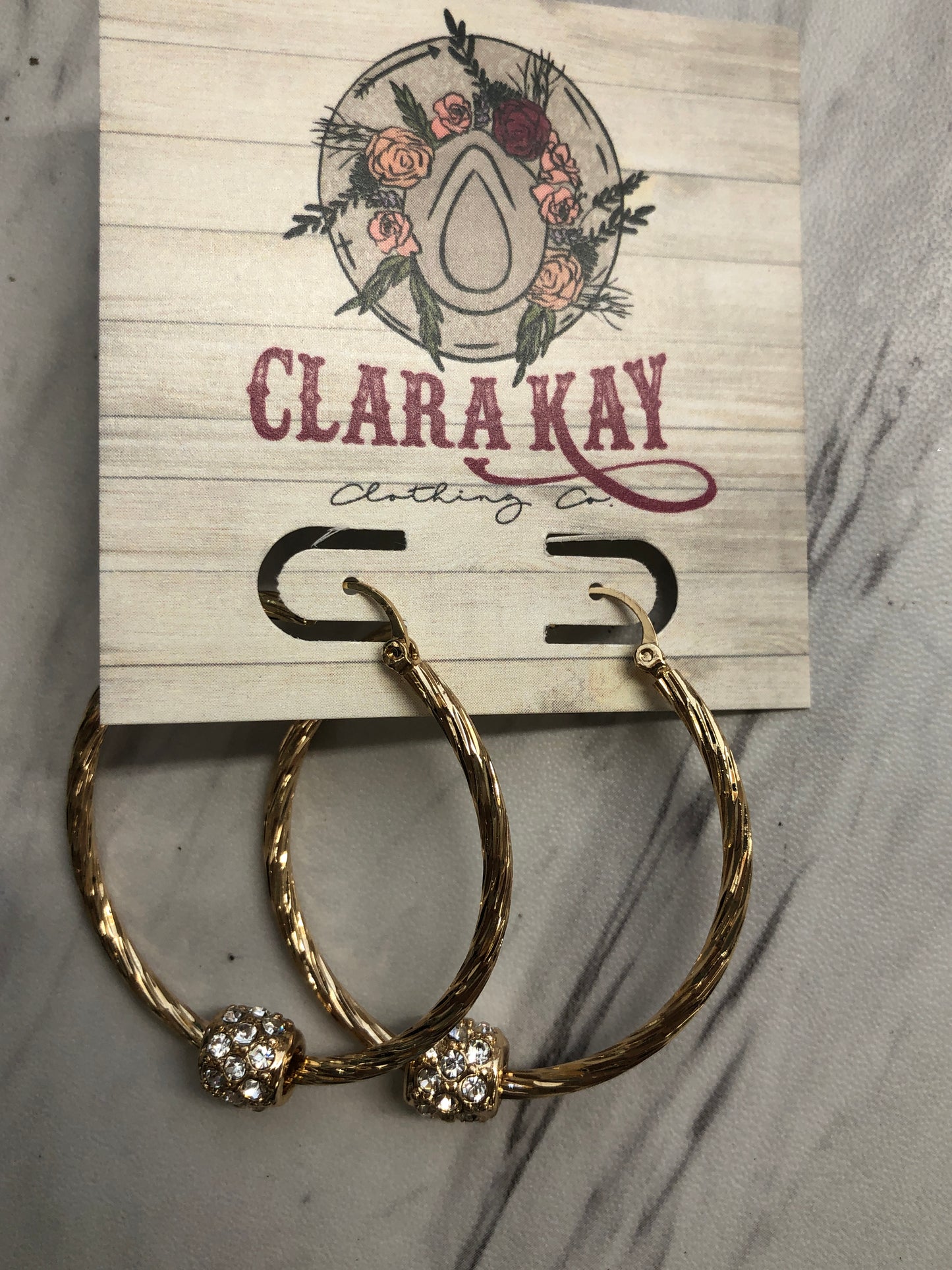Hoop Earrings with Crystal Bead - Gold