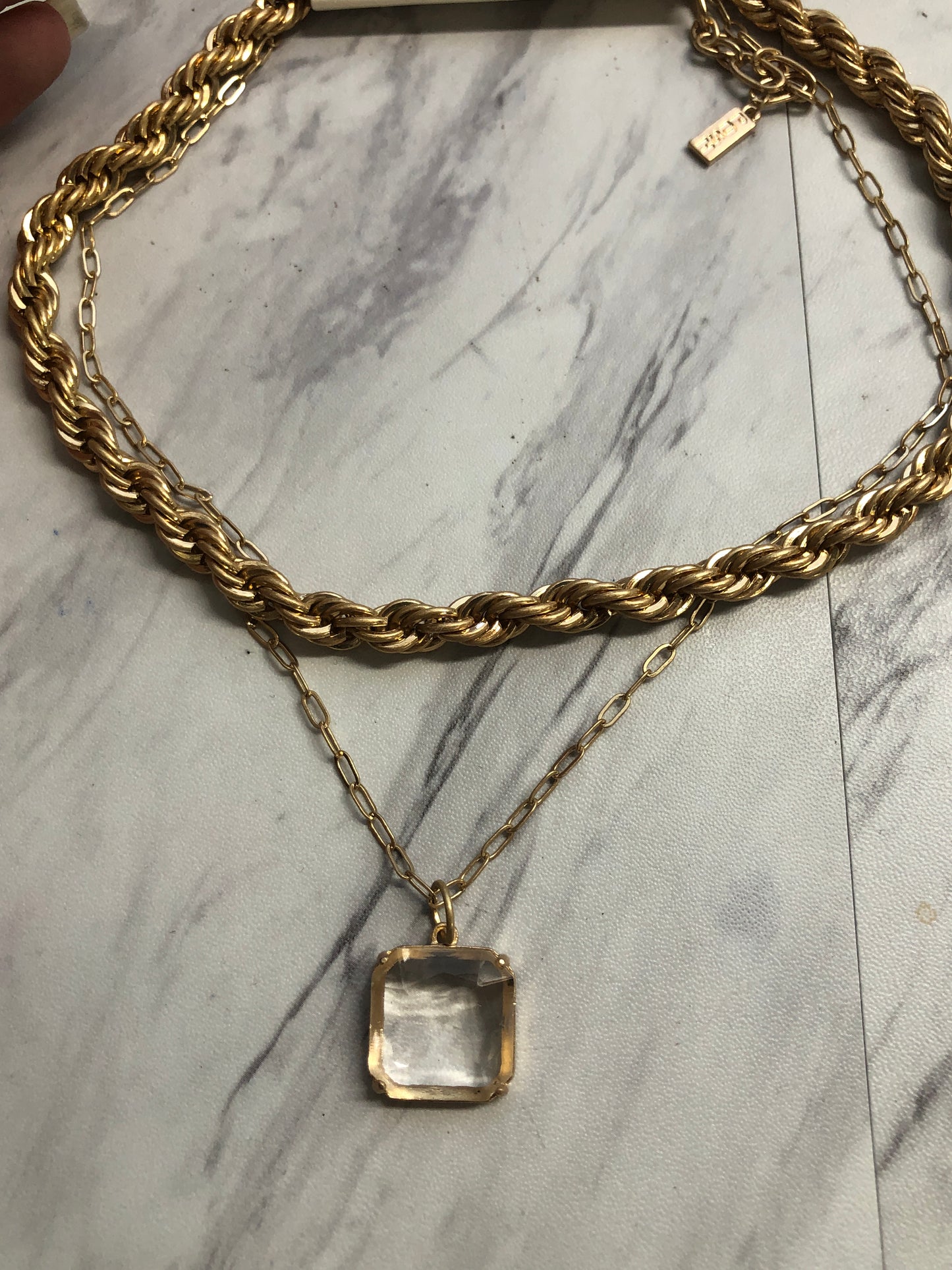 Matte Gold Braided Chain Necklace with Drop Crystal
